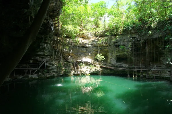 A view from the inside of X'Canche Cenote which is one of the best natural cenotes in Yucatan Peninsula in Mexico.