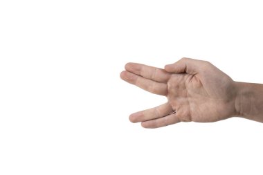 Yükseltilmiş işaret ve orta parmakları olan, küçük parmağı ve yüzük parmağıyla..