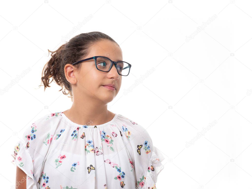 teenage girl wearing glasses isolated