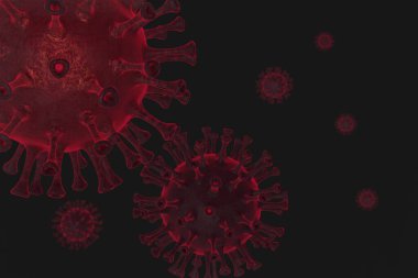 Koronavirüs grubu veya COVID-19 hücresi mikroskop altında. Yeşil hastalık hücresiyle birlikte salgın hastalık riski kavramı. 3d illüstrasyon.