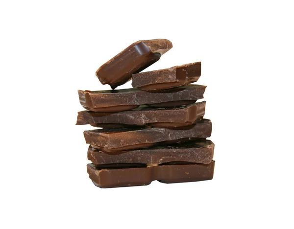 Dark Chocolate Stacked Tower Stack Seen Close White Background Chocolate — Stock Photo, Image