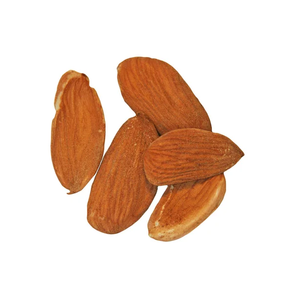 Five Peeled Almonds White Background Texture Pattern Nut Visible Almonds — 스톡 사진