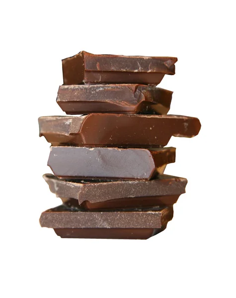 Chocolate Escuro Torre Multi Camadas Para Fechar Fundo Branco Construção — Fotografia de Stock