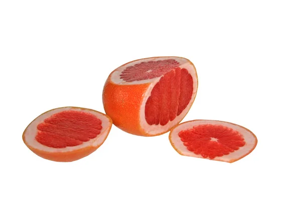 Rote Grapefruit Auf Weißem Hintergrund Die Leuchtend Roten Teile Der — Stockfoto