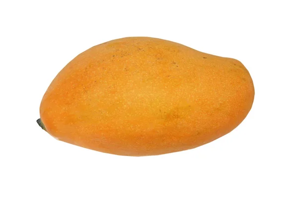 Jedno Żółte Mango Zakrzywionym Kształcie Białym Tle — Zdjęcie stockowe