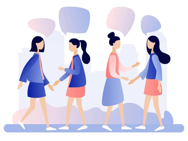 Vrouwen praten. Mensen bespreken sociaal netwerk, nieuws, sociale netwerken, chat, dialoogbubbels. Vectorillustratie — Stockvector