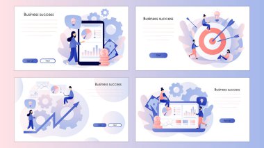 İş başarısı. Cep telefonu, iniş sayfası, şablon, ui, web, mobil uygulama, poster, afiş, el ilanı için ekran şablonu. Düz stil. Vektör illüstrasyonu