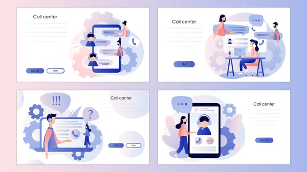 Call center. Screen template for mobile smart phone, landing page, template, ui, web, mobile app, poster, banner, flyer. Flat style. Vector illustration — 스톡 벡터