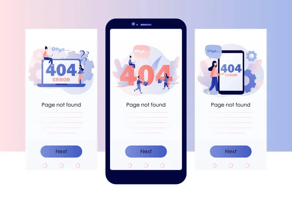 Kavram 404 Hata Sayfası. Mobil akıllı telefon için ekran şablonu. Düz çizgi film tarzı. Vektör illüstrasyonu