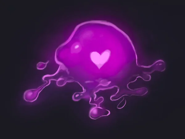 Magical lendir, ungu drop dengan hati — Stok Foto
