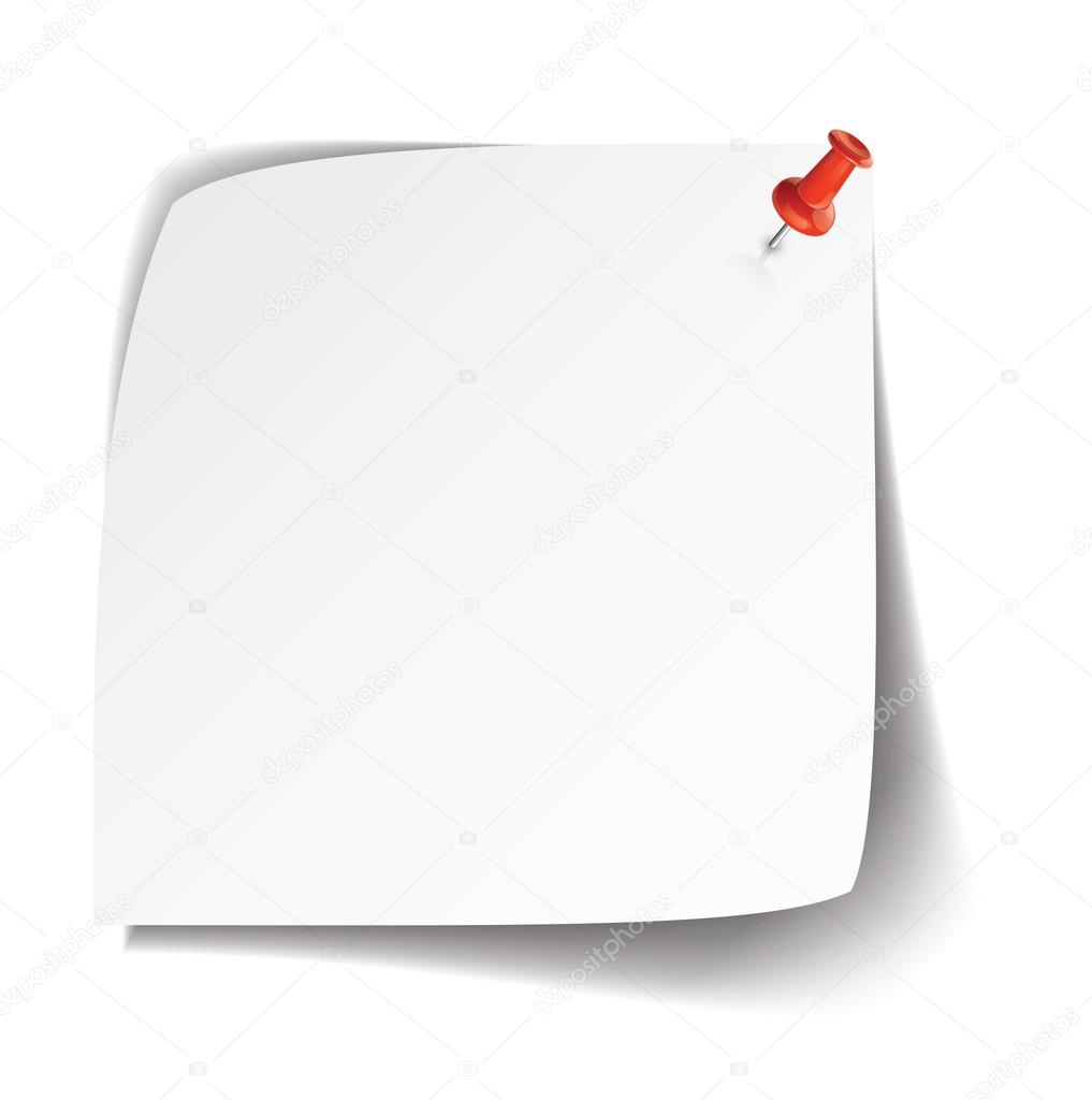 White note paper with red push pin
