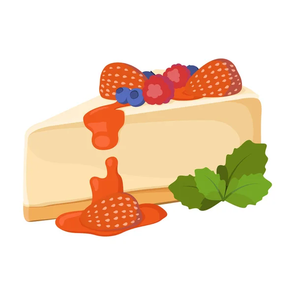 Ilustración de Cheesecake vector. Tarta de queso con bayas y mermelada de bayas aisladas sobre fondo blanco . — Vector de stock