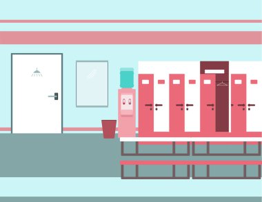 Interior of a gym locker room. Fitness club dressing room.