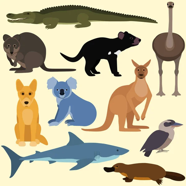 오스트레일리아 만화 동물들의 집합체. — 스톡 벡터