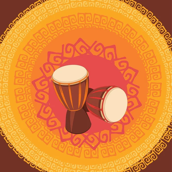 Két afrikai Djembe dob a díszítő háttérben — Stock Vector