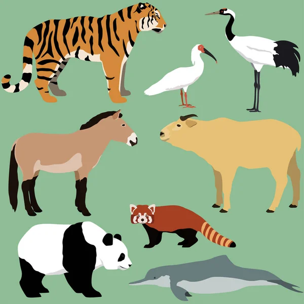 Vector set van cartoon dieren van China. — Stockvector