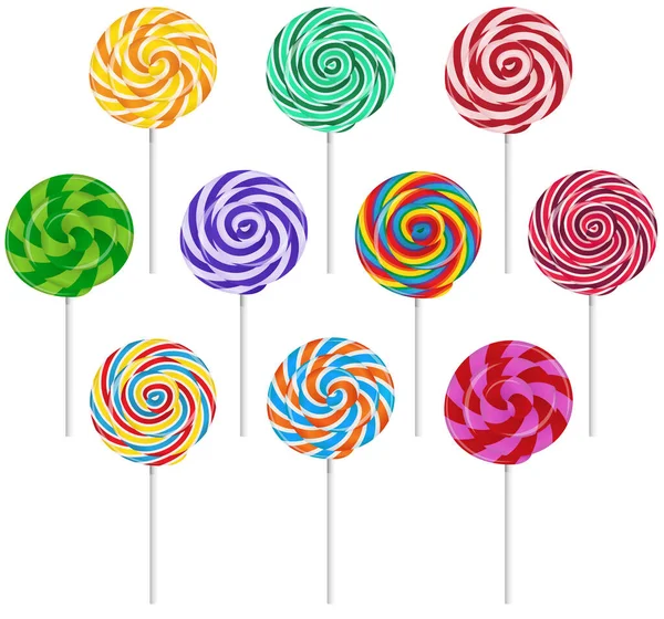 Vector set of colorful round lollipop on white background. — Stock Vector