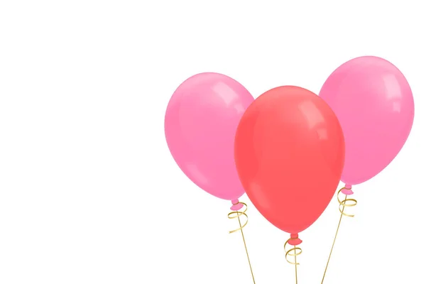 Trzy realistyczne latające balony ze złotą wstążką ilustracji.Kartka urodzinowa z kopią miejsca na tekst. — Wektor stockowy