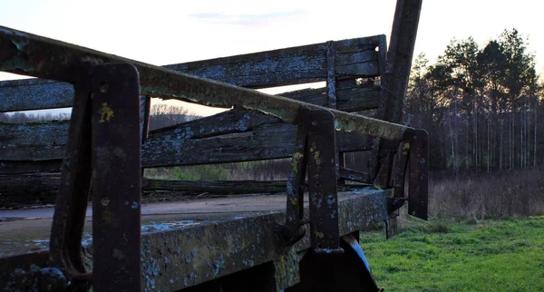 Laatste Resten Van Een Oude Verweerde Trailer Met Een Berkenbos — Stockfoto