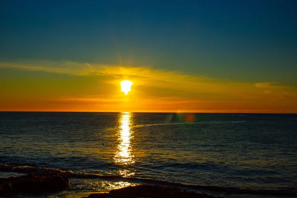 Mer Calme Avec Coucher Soleil Iceland — Photo