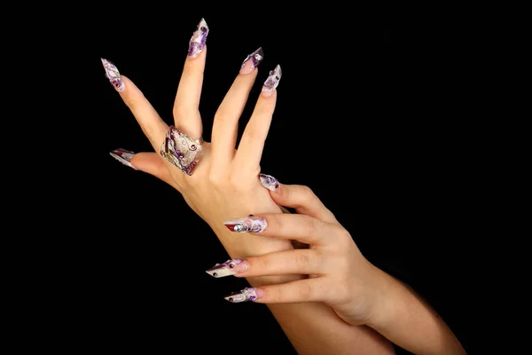 Piękne Długie Palce Rąk Kobiet Profesjonalnym Manicure — Zdjęcie stockowe