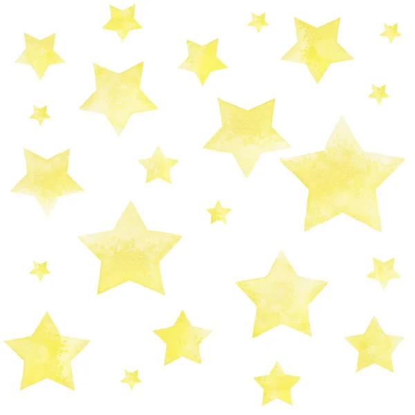 Набір жовтих зірок ізольовані на білому тлі, акварельна ілюстрація . — стокове фото