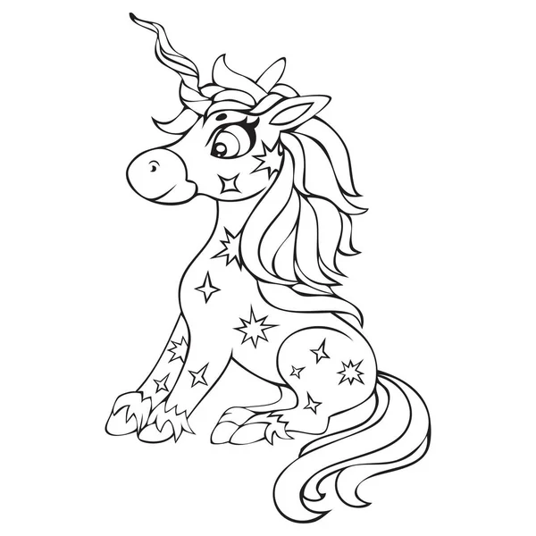 Kalpli sevimli sihirli tek boynuzlu at. Renkli resim.