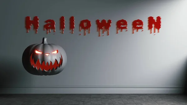 Render Jack Lámpás Tök Véres Halloween Betűk Szürke Színű Háttér — Stock Fotó