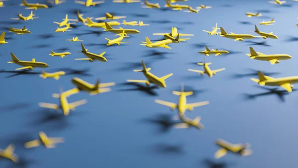 Ilustración Pequeños Planos Amarillos Sobre Fondo Azul — Foto de Stock