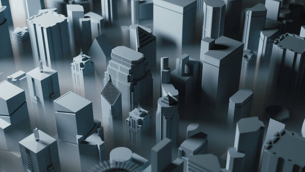 Realistic 3d illustration plain grey model of modern city