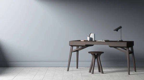 Basit oda arka planında modern masa ve sandalye modellemesi