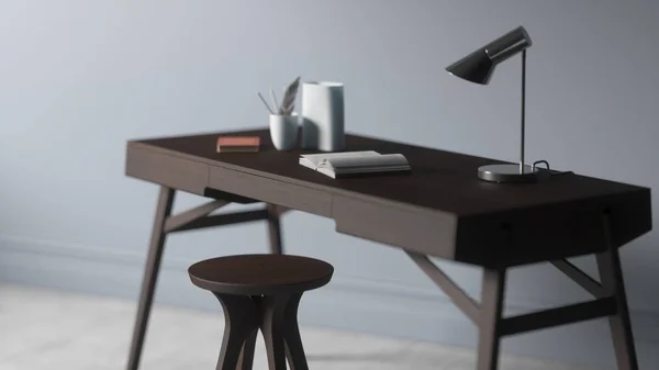 简朴房间背景下的现代桌椅造型3D渲染 — 图库照片