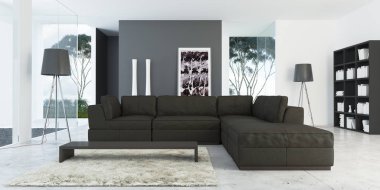 Modern oturma odası, şık bir kanepe, iç tasarım.