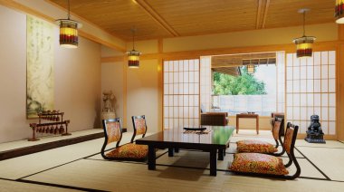 Modern Japon odası, iç tasarım hazırlama