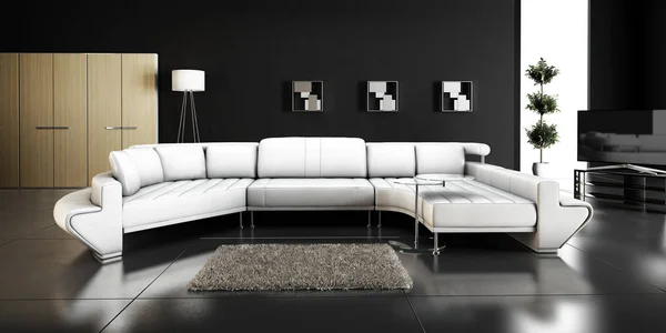 Moderne Oppholdsrom Med Stilfull Sofa Interiørdesign – stockfoto