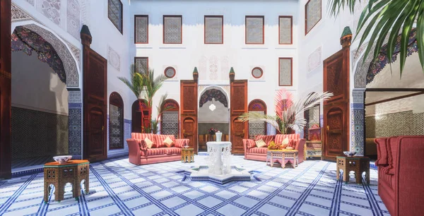 Sala Descanso Marroquí Diseño Interiores Representación — Foto de Stock
