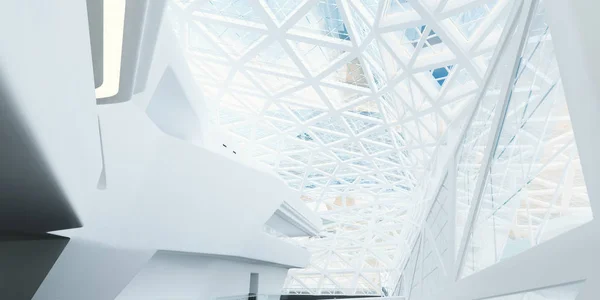 现代办公商务中心不同寻常的结构 室内设计渲染 — 图库照片