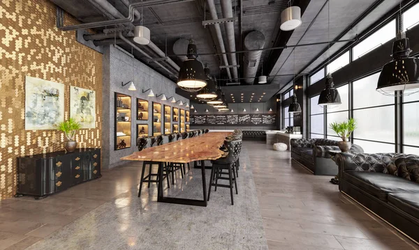 Çatı katı tarzında modern restoran ziyafeti salonu, iç tasarım hazırlama