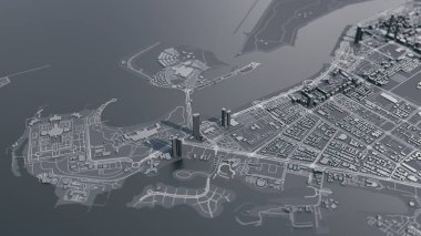 Abu Dabi 3D haritası. 3d illüstrasyon
