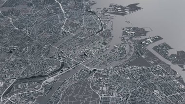 Kobenhavn 3D haritası. 3d illüstrasyon