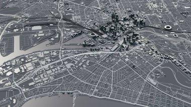 Melbourne 3D haritası. 3d illüstrasyon