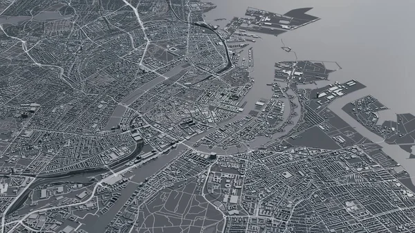 Kobenhavn 3D haritası. 3d illüstrasyon