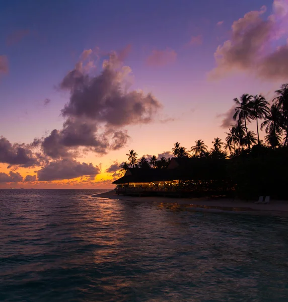 Vakker Solnedgang Øya Maldives – stockfoto