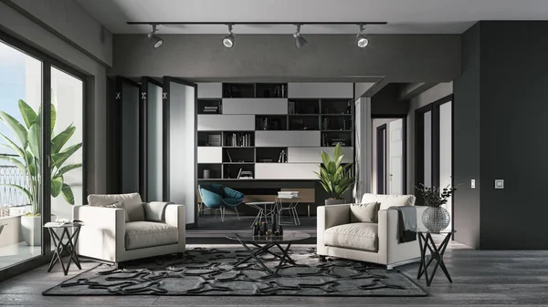 Living Room Dark Colors Living Room Modern Design Illustration – stockfoto