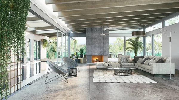 Luxury Interior Design Living Room Pool Villas Illustration – stockfoto