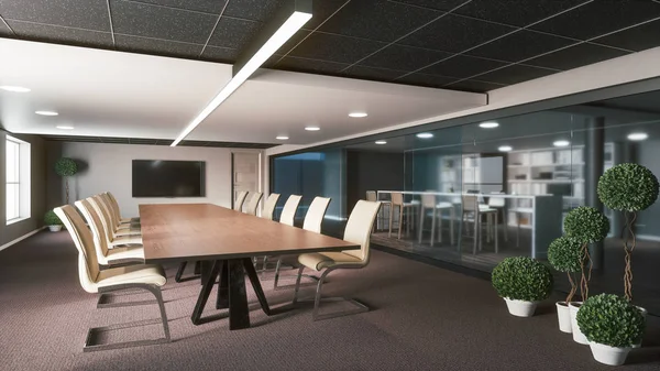 Modern ofis toplantı odasının içi. 3d illüstrasyon