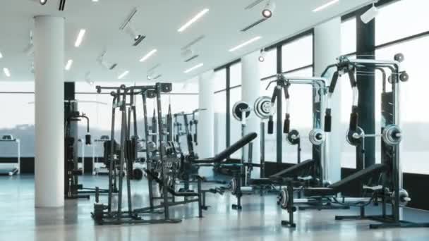 Modern Gym Interior Various Equipment — Stock Video