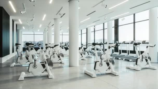 Modern Gym Interior Various Equipment — Stock Video