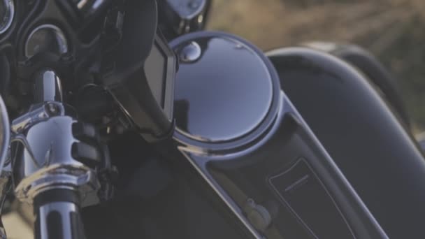 Odessa Ukrajna 2019 Közelkép Motorkerékpár Részleteit Kapcsolja Vezérlőpanel Motorját Harley — Stock videók