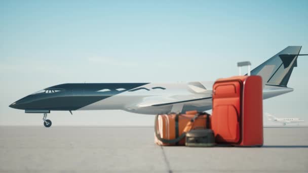 Suitcases and privat luxury jet. Privat jet and bags. Suitcases on a take-off airplane background. 3d animation — Stock Footage Suitcases Privat Luxury Jet Privat Jet Bags Suitcases Take Airplane Royalty Free Stock Footage